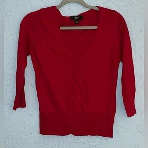Mossimo Red 3/4 Sleeve Cardigan Sweater with V-Neck